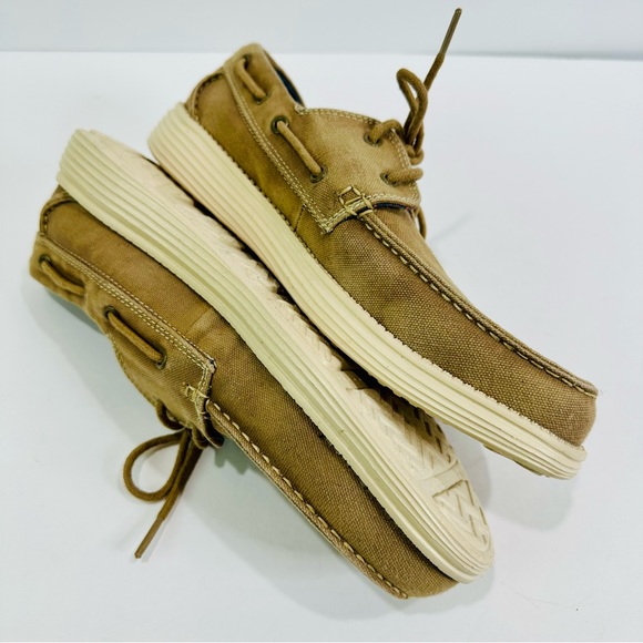 ๐ฉท SKETCHERS RELAXED FUT AIR-COOLED MEMORY FOAM TAN CANVAS DECK BOAT SHOE SIZE 8 - Picture 12 of 13